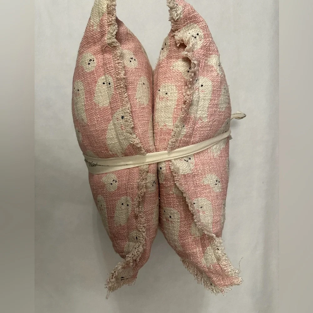 Cupcakes & Cashmere Set of 2 Halloween Pink Ghost Throw Pillows Frayed Edges